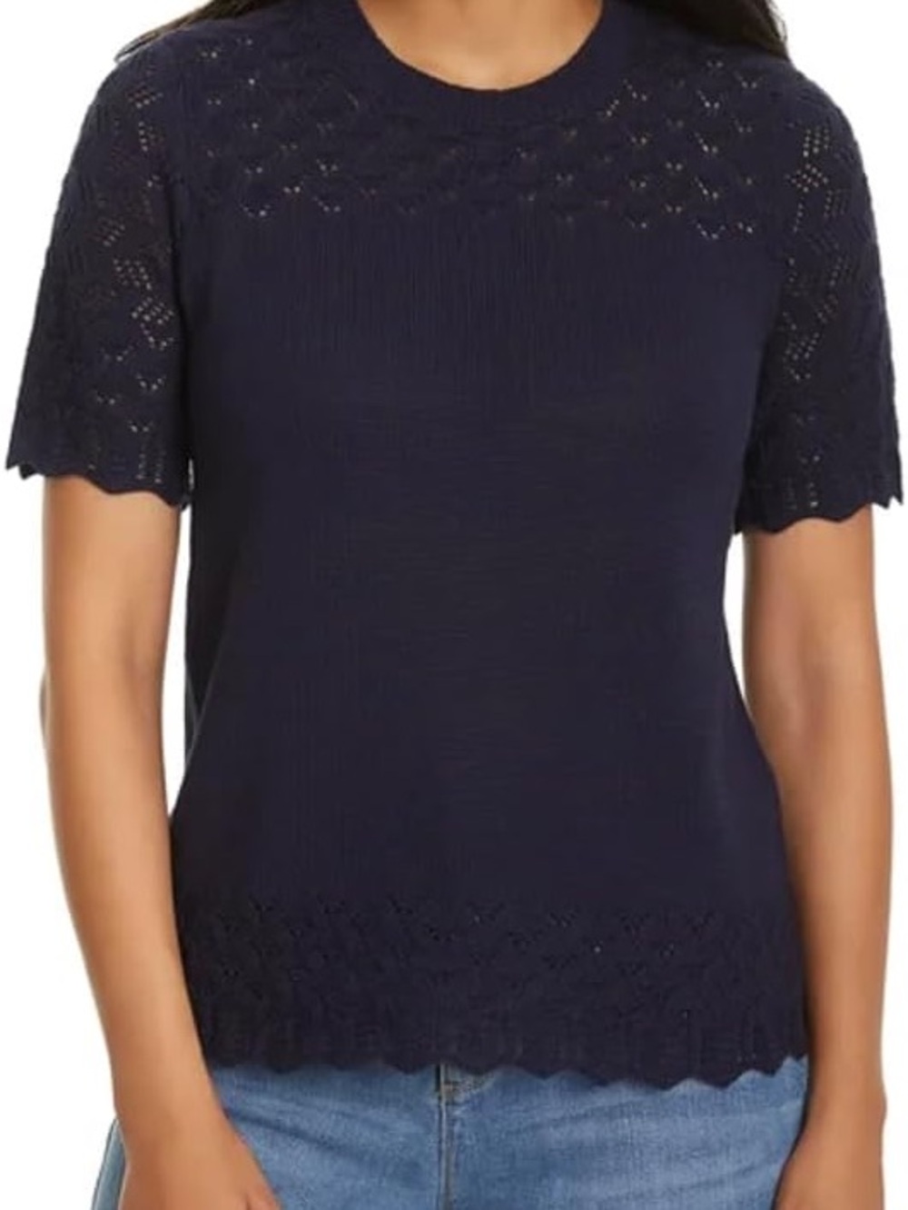 Jessica Simpson Women's Short Sleeve Pointelle Sweater Top